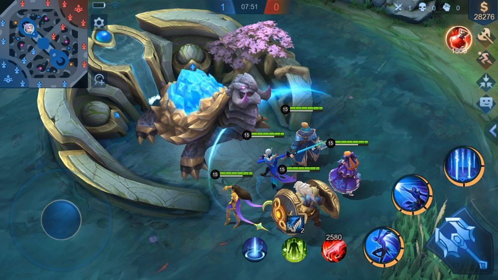 A team fight around the Turtle objective in Mobile Legends: Bang Bang